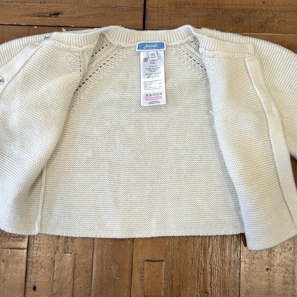 Jacadi ivory knit wool blend Pom Pom cardigan sweater - Picture 4 of 5